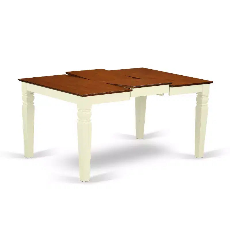 Table de salle à manger HomeStock 5 pièces avec plateau en bois massif finition cerisier et crème et 4 chaises