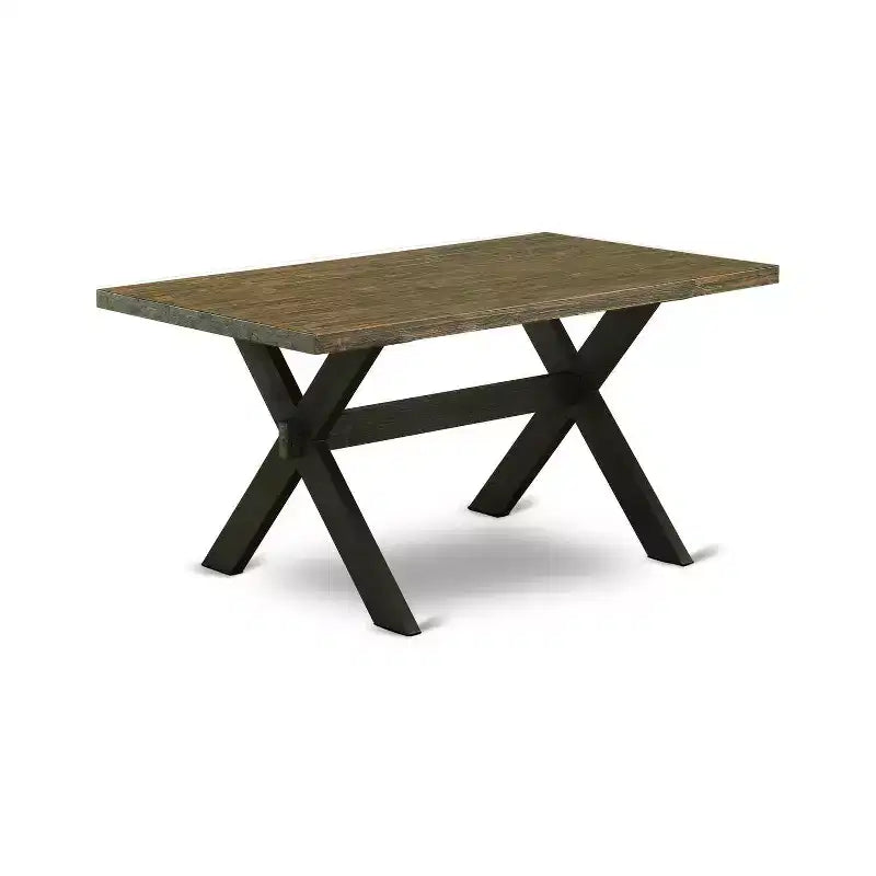 HomeStock Table de salle à manger rectangulaire 6 pièces en bois massif finition jacobéen vieilli avec 1 banc et 4 chaises