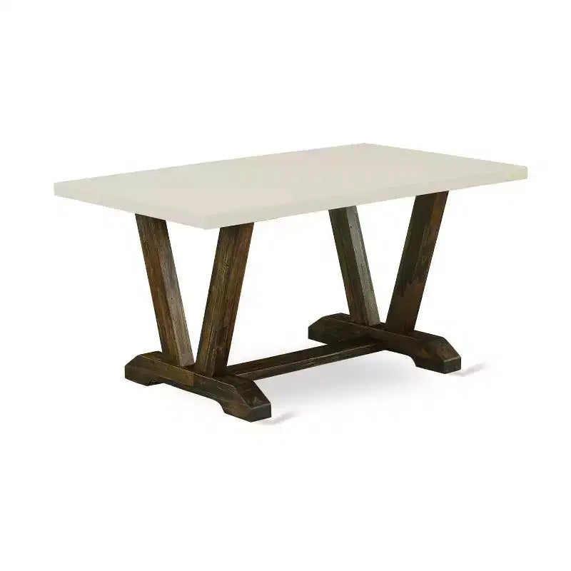 HomeStock, table de salle à manger avec plateau en bois massif finition jacobine patinée, 7 pièces avec 6 chaises