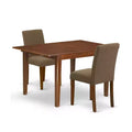 Ensemble de dînette rectangulaire - 3 pièces : 1 table et 2 chaises - Table de 107 cm avec rallonge papillon - Tissu en lin et pieds en acajou