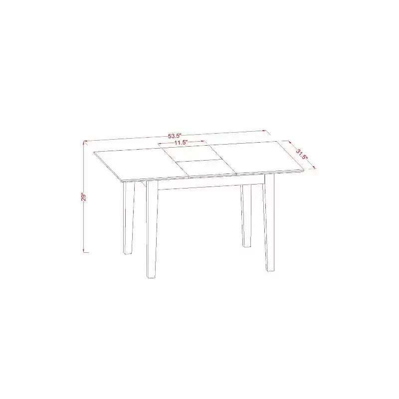 Ensemble de dînette rectangulaire - 3 pièces : 1 table et 2 chaises - Table de 107 cm avec rallonge papillon - Tissu en lin et pieds en acajou