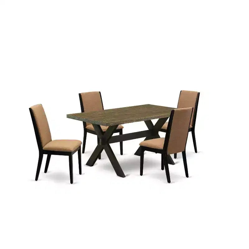 HomeStock Table à manger rectangulaire 5 pièces en bois massif finition jacobine vieillie avec 4 chaises