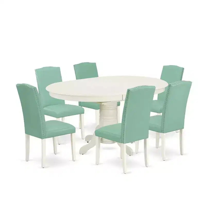 Ensemble de salle à manger 7 pièces Table ovale avec rallonge et 6 chaises - Style ancien pour cuisine