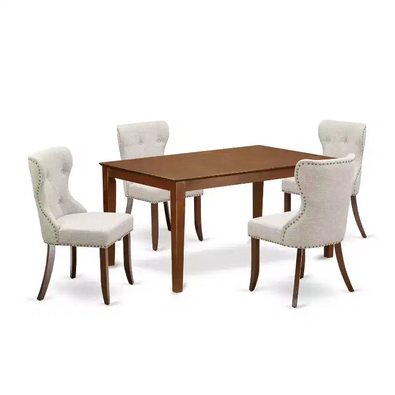 Ensemble table à manger pour 4 personnes - Table de cuisine avec 4 chaises - Style cottage moderne - Finition acajou