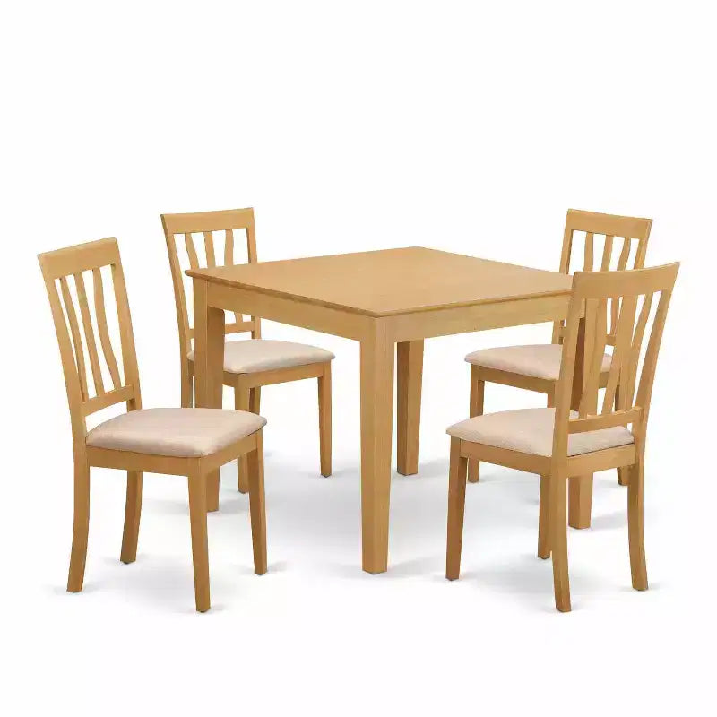 Ensemble Table et Chaises de Salle à Manger 4 Personnes - 5 Pièces - Chaises en Tissu Lin - Finition Chêne 36x36 Pouces