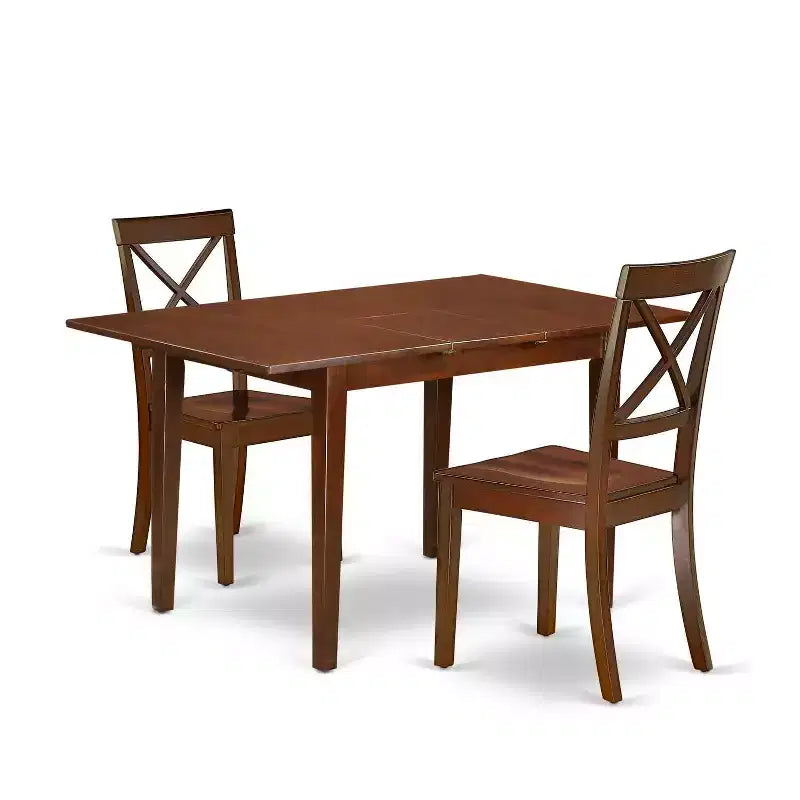Ensemble de salle à manger vintage - Table à rallonge papillon et 2 chaises - Finition acajou 32x54 pouces