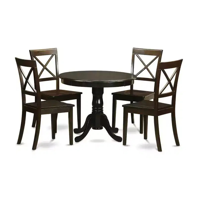 Ensemble de table de cuisine pour 4 personnes - Table à manger ronde de 107 cm avec 4 chaises - Ensemble de salle à manger au charme classique