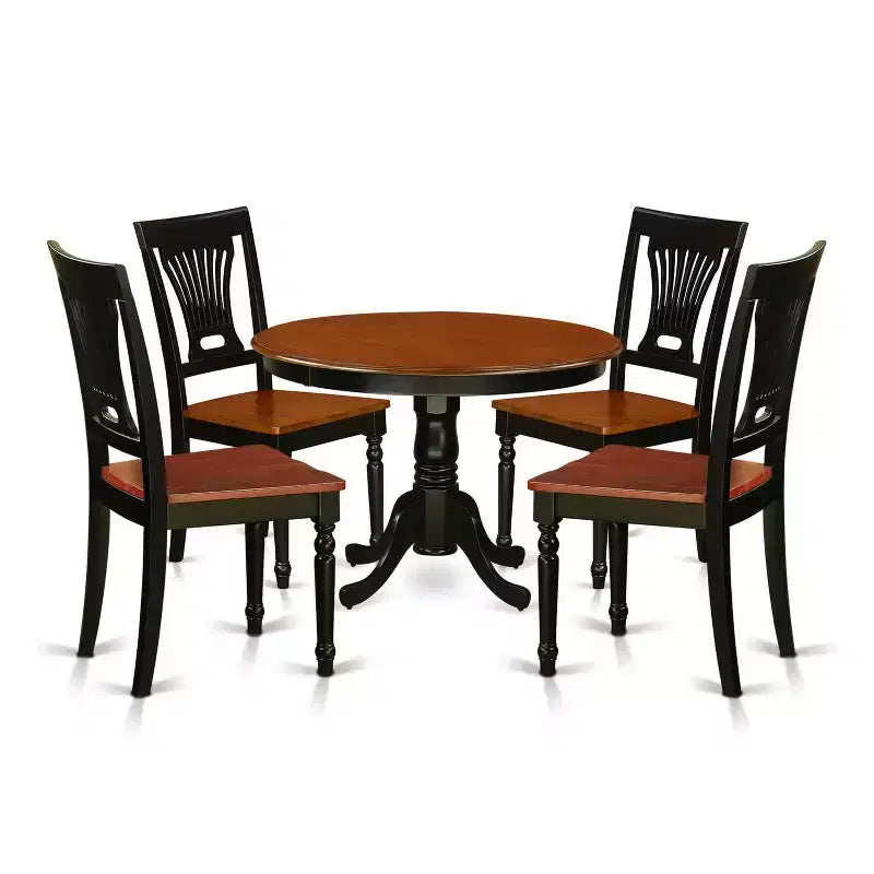 Ensemble de salle à manger rond pour 4 personnes - Table de salle à manger de 107 cm avec 4 chaises - Finition noire et cerise