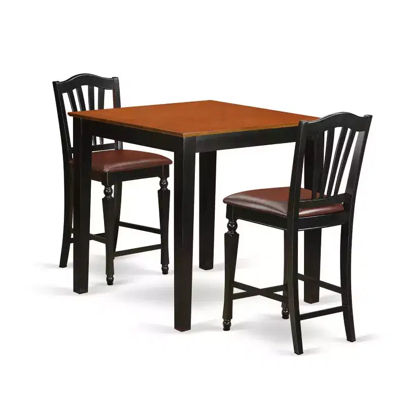 Ensemble de salle à manger hauteur comptoir – Table et chaises 3 pièces – Ensemble de cuisine/bar moderne – 36x36 pouces – Noir et cerisier
