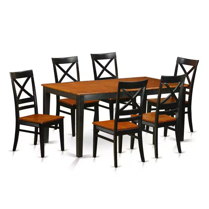 HomeStock Ensemble de salle à manger 7 pièces avec table rectangulaire en bois massif noir et merisier et 6 chaises