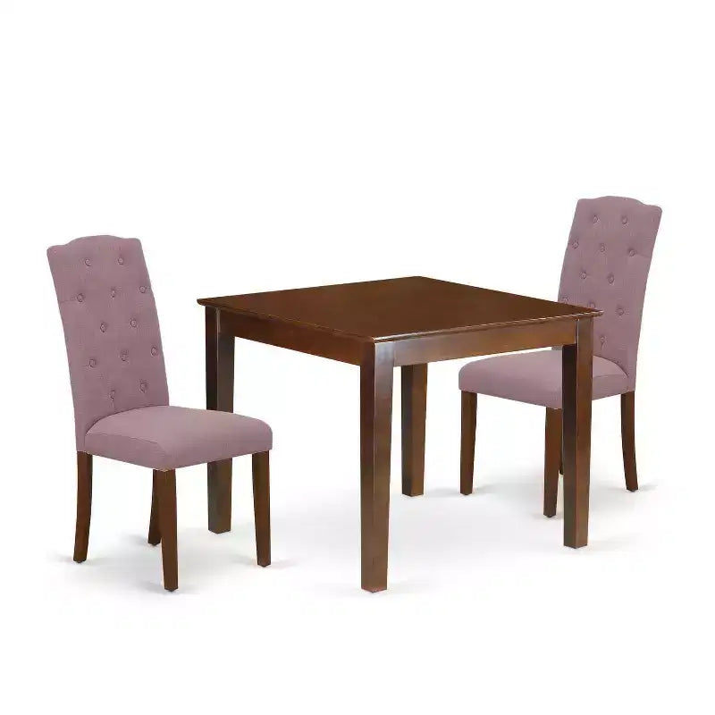 Ensemble de salle à manger 3 pièces - Table de cuisine carrée et 2 chaises Parsons - Fini acajou