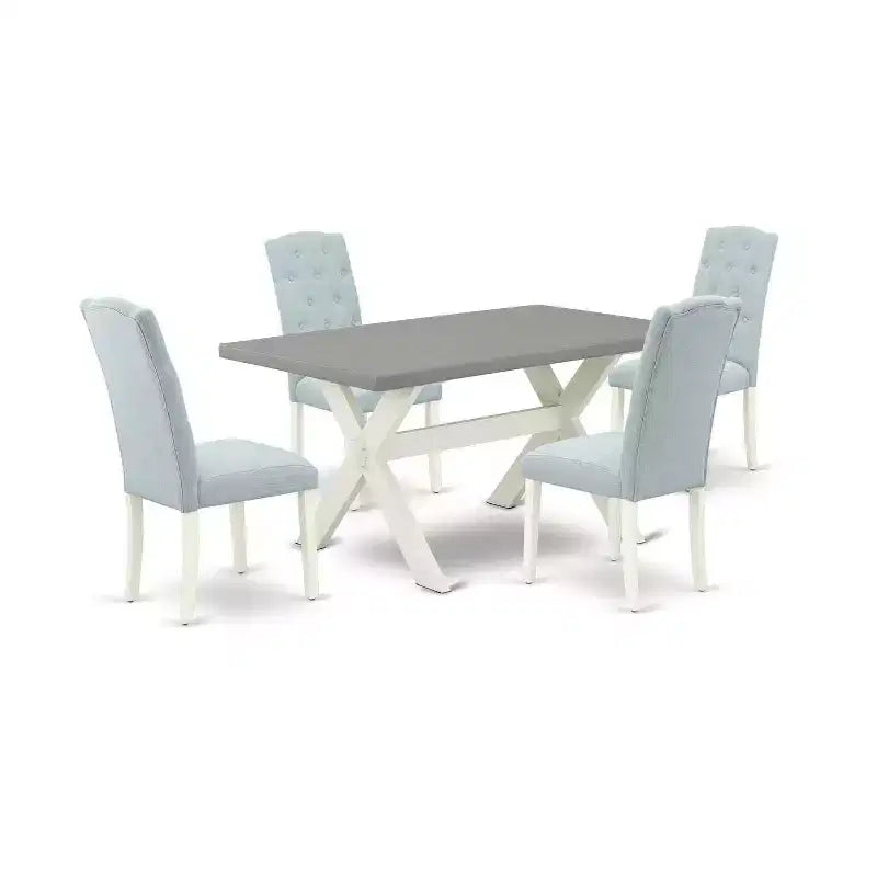 HomeStock Table à manger rectangulaire 5 pièces en bois massif finition chêne naturel avec 4 chaises rembourrées