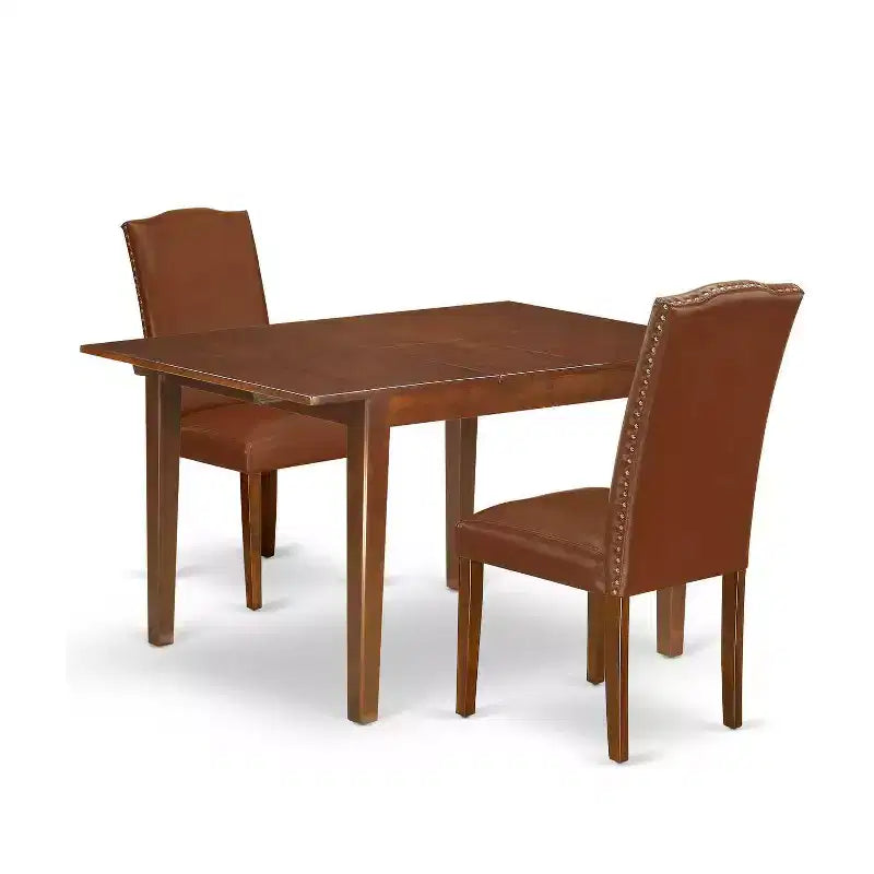 Ensemble de salle à manger rectangulaire - Table 3 pièces avec rallonge papillon et 2 chaises Parsons - Similicuir marron