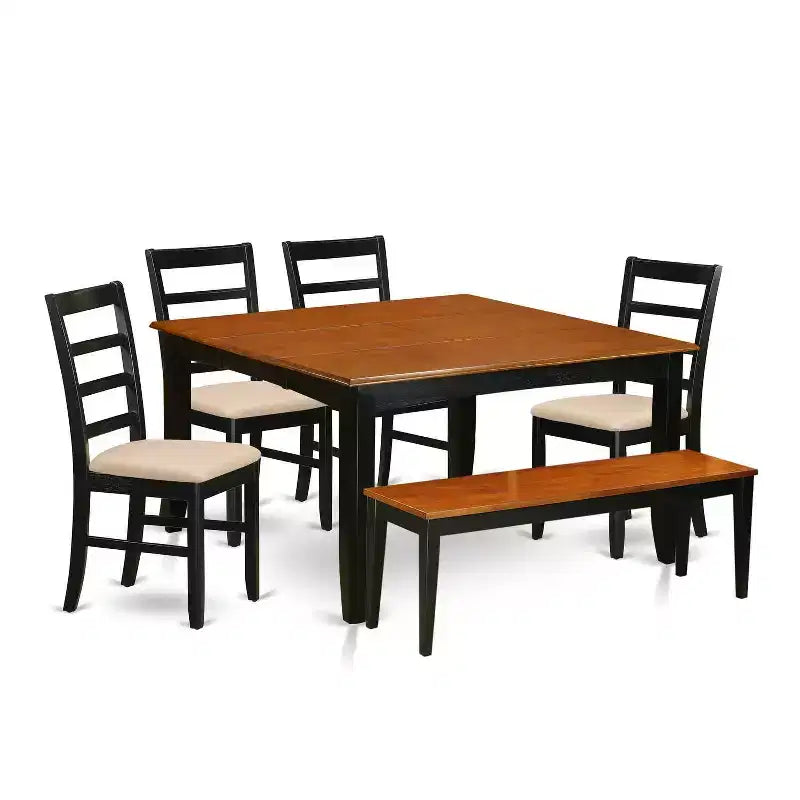 Ensemble dînette méditerranéen - Table de cuisine avec 4 chaises et un banc - Ensemble de salle à manger en bois massif