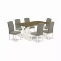 Table à manger 7 pièces en bois massif finition jacobéenne vieillie avec 6 chaises avec