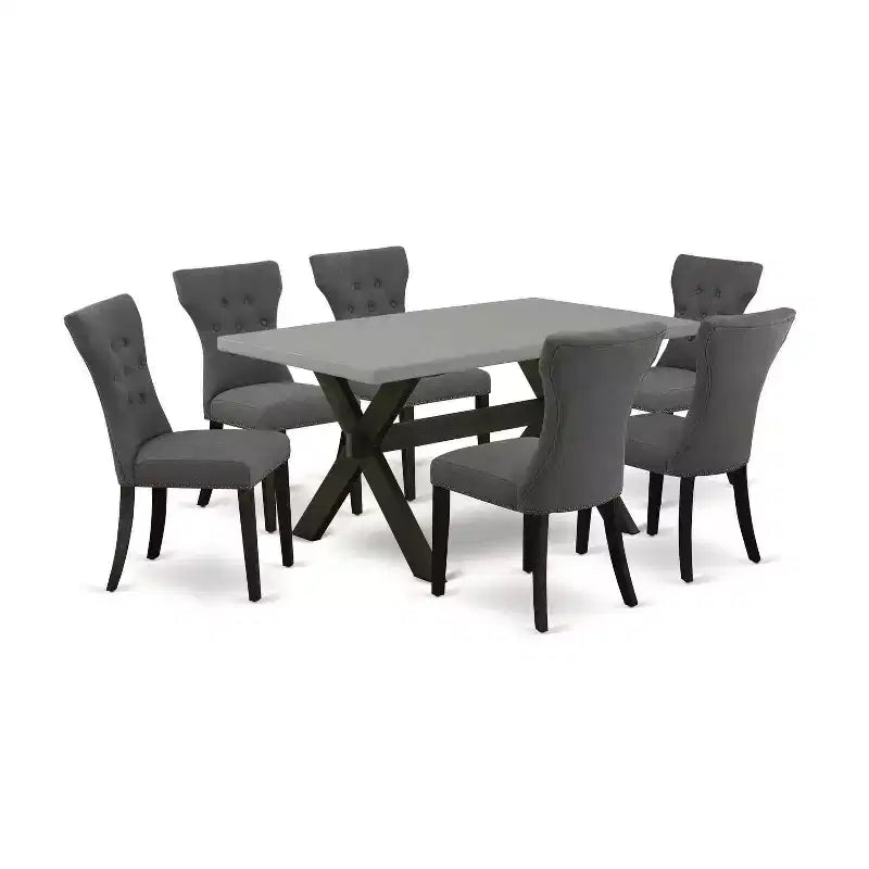 HomeStock Table de salle à manger rectangulaire en bois massif finition chêne naturel 7 pièces avec 6 chaises Parson