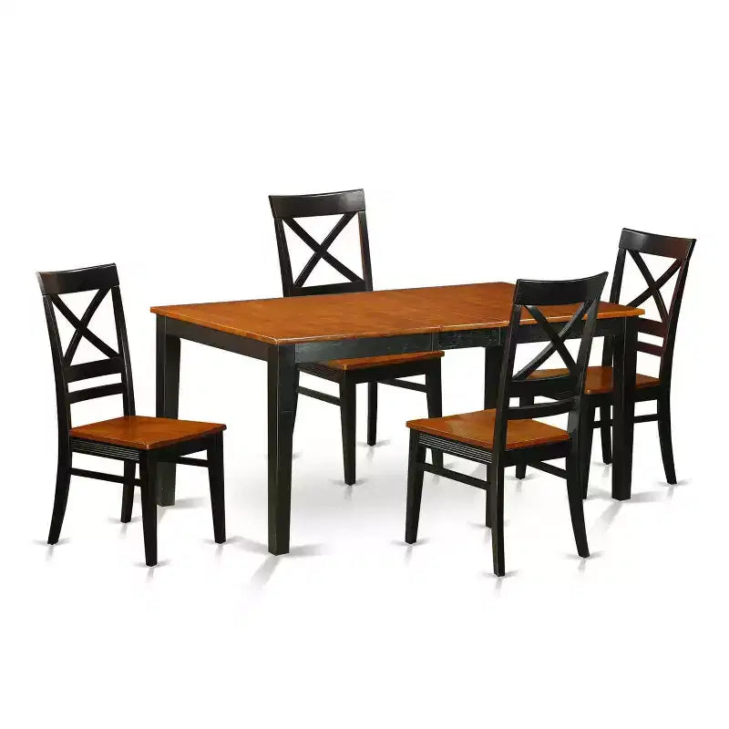 HomeStock Table de salle à manger rectangulaire 5 pièces en bois massif noir et cerisier avec 4 chaises