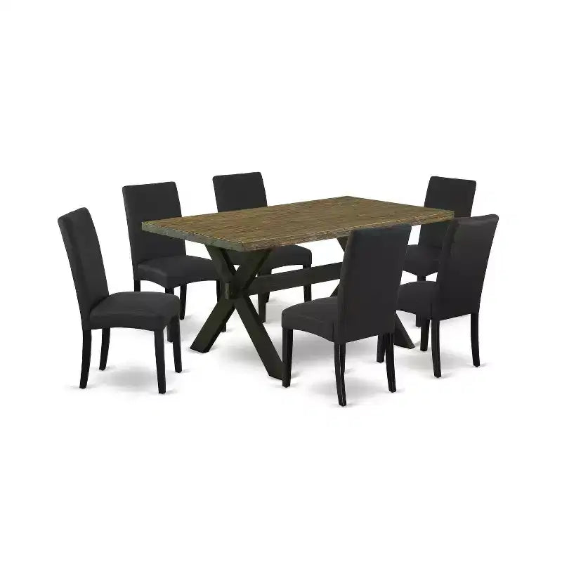 Table à manger HomeStock 7 pièces en bois massif finition chêne naturel avec 6 chaises