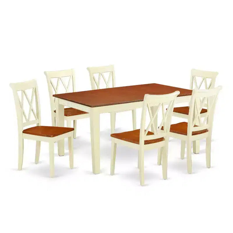 Salle à manger gothique 7 pièces Table rectangulaire avec rallonge et 6 chaises à double dossier en X
