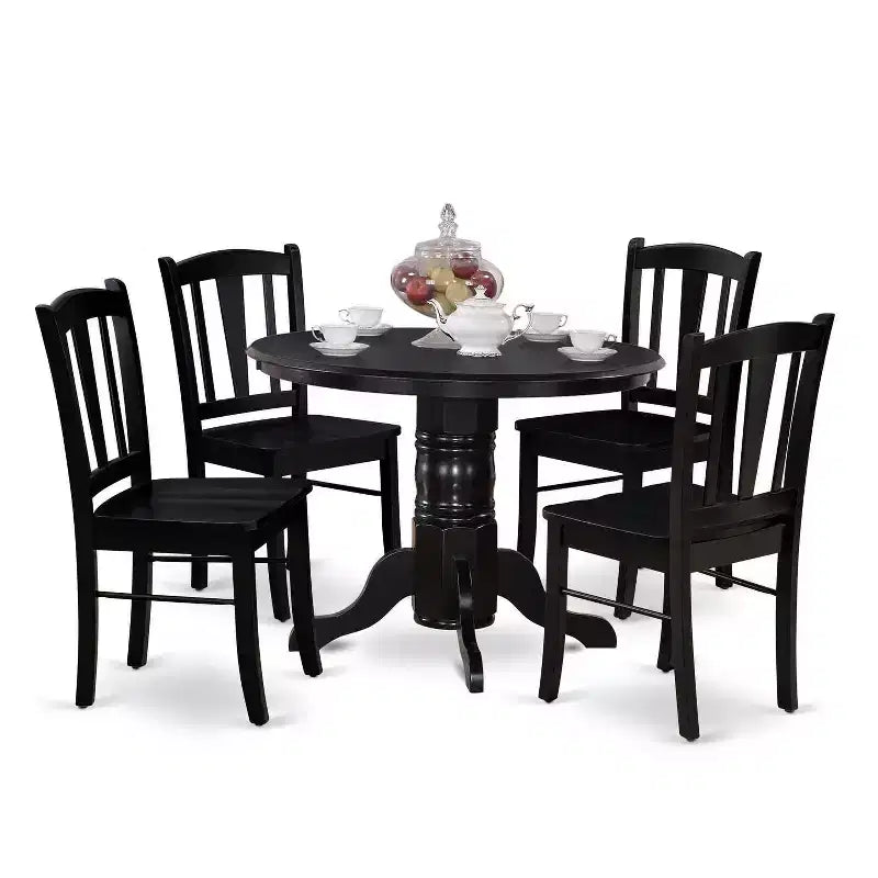Table de salle à manger HomeStock 5 pièces, plateau en bois massif finition noire, avec 4 chaises