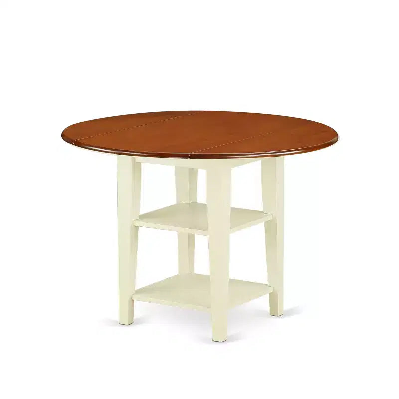 Ensemble table et chaises 5 pièces Dinette - Rond - Finition Merisier Crème - Petit Ensemble Table de Cuisine