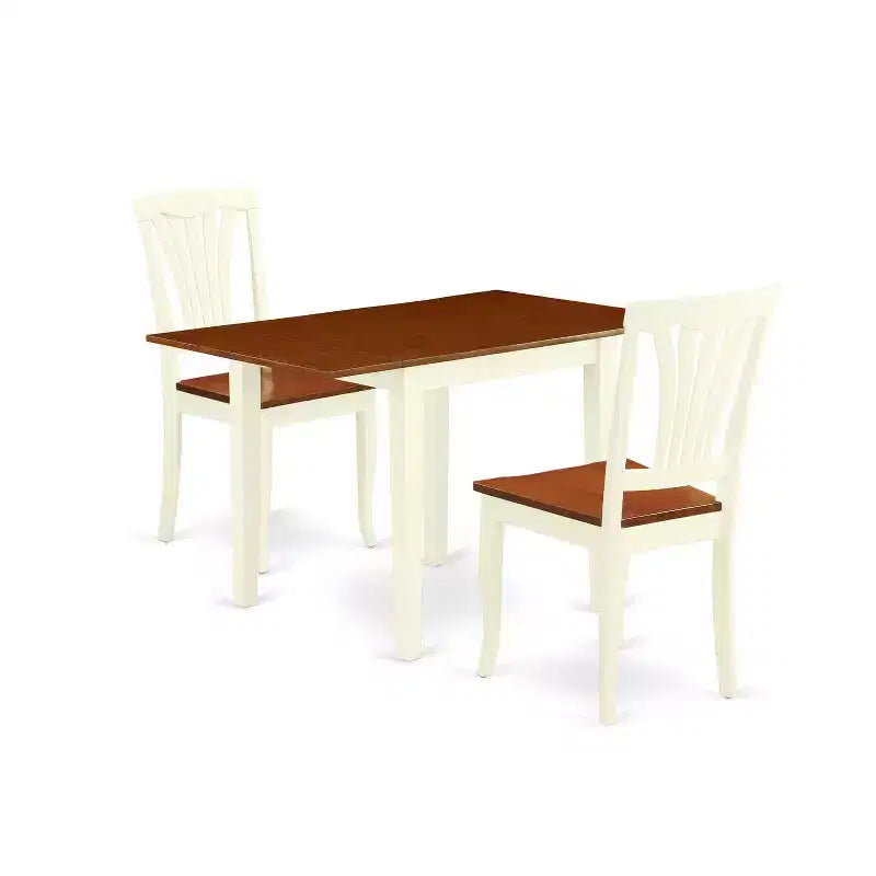 Ensemble table à manger et 2 chaises en bois 3 pièces - Table de cuisine avec 2 chaises - Assise en bois massif - Finition couleur crème