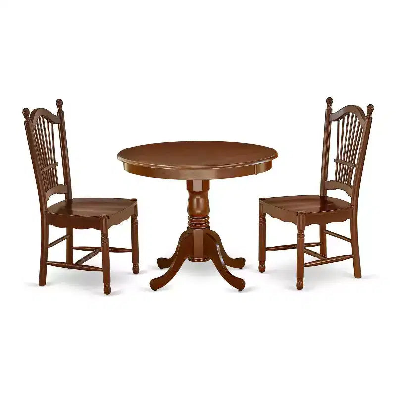 Ensemble de salle à manger style campagne française 3 pièces table et chaises - Table ronde en bois de 91 cm avec 2 sièges