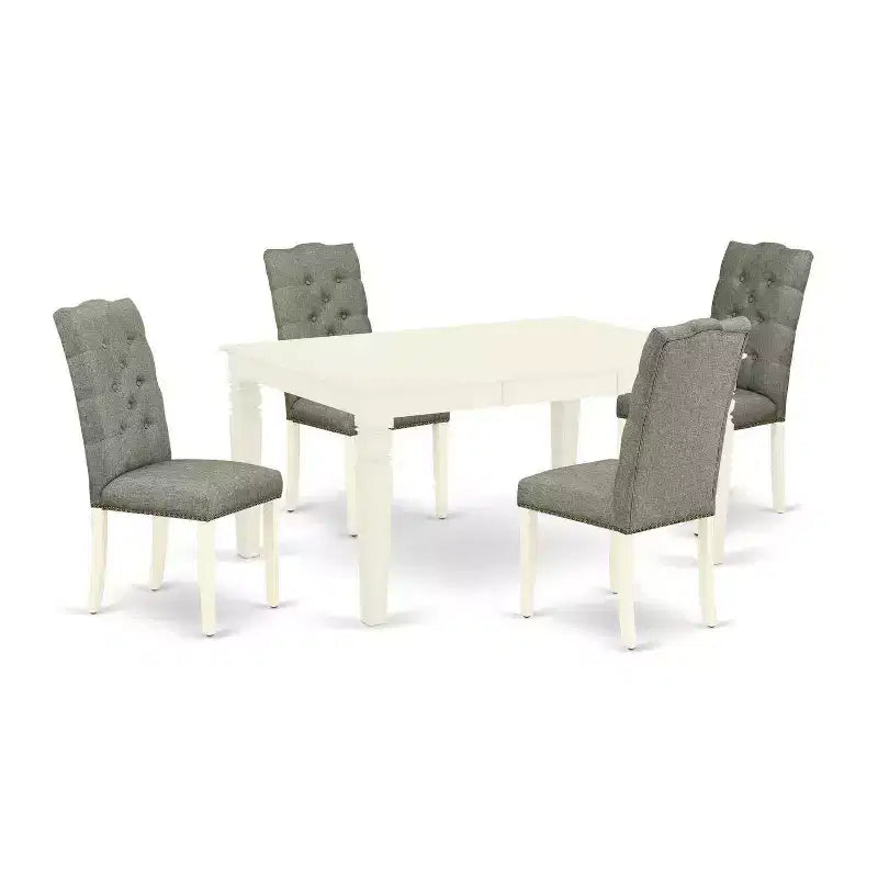 Table de salle à manger HomeStock 5 pièces en bois massif finition cerisier et crème avec 4 chaises et rallonge papillon
