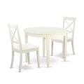 Petit ensemble de table de cuisine avec chaises - Table et chaises de salle à manger 3 pièces - Design néoclassique - Finition blanc lin
