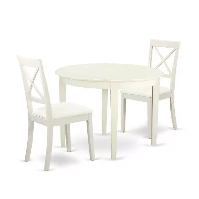 Petit ensemble de table de cuisine avec chaises - Table et chaises de salle à manger 3 pièces - Design néoclassique - Finition blanc lin