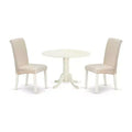 HomeStock Table à manger 3 pièces ronde en bois massif avec plateau fini couleur babeurre et cerise, et 2 chaises Parson à abattants