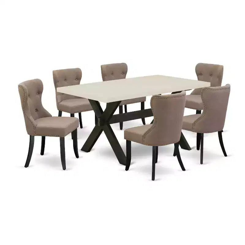 HomeStock Ensemble de 7 pièces Table à manger rectangulaire en bois massif finition chêne naturel avec 6 chaises