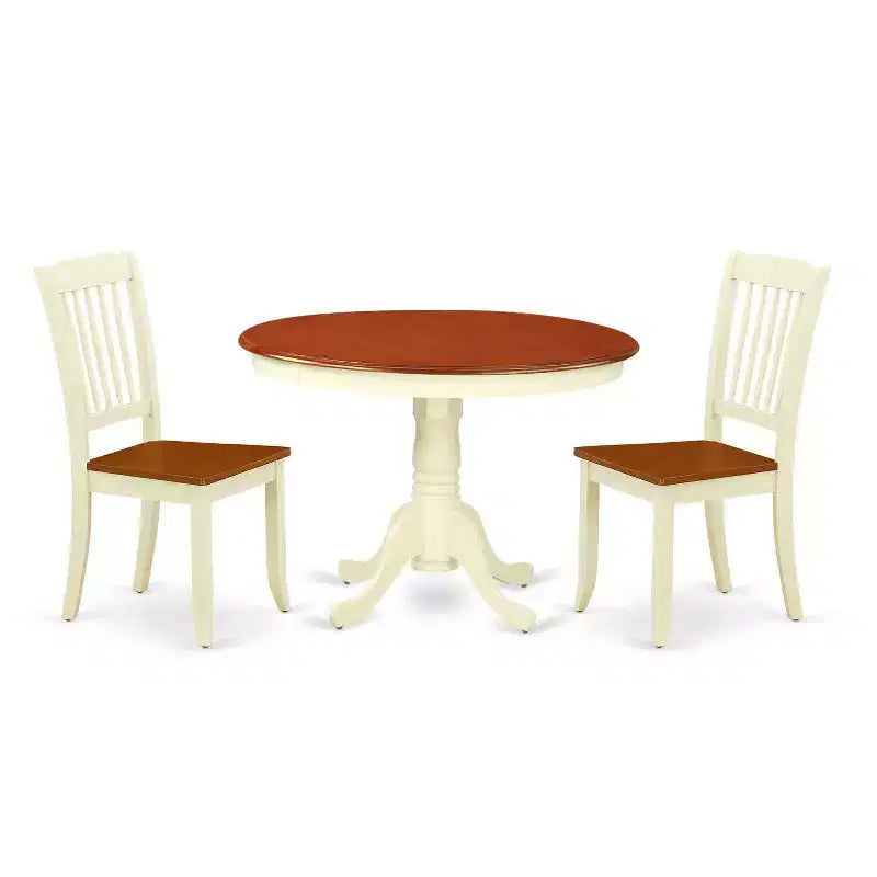 Ensemble de salle à manger rond 3 pièces Table de 107 cm et 2 chaises style toscan