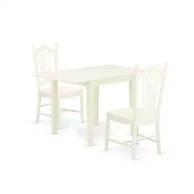 Ensemble de table à manger moderne 3 pièces – Table et chaises en bois blanc lin – Ensemble de dînette de cuisine