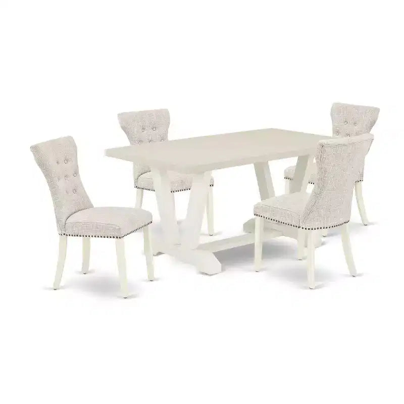 HomeStock Table à manger 5 pièces rectangulaire en bois massif finition chêne naturel avec 4 chaises Parson