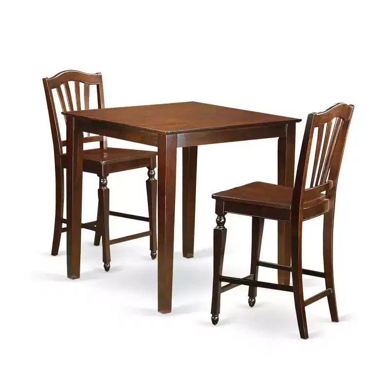 Ensemble de Pub Hauteur Comptoir - Table et Chaises Style Asiatique 3 Pièces - Ensemble Salle à Manger pour Petits Espaces - Acajou 36x36 Pouces