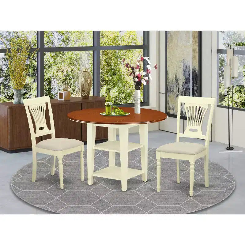 Ensemble de salle à manger 3 pièces – Table ronde et 2 chaises – Meubles de salle à manger de style antique