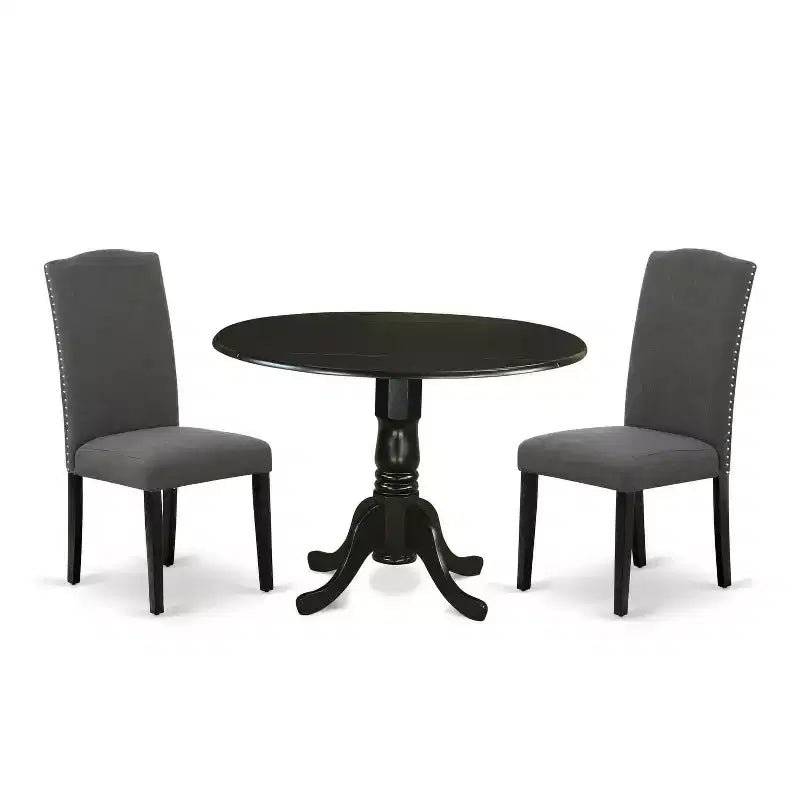 HomeStock Table à manger ronde 3 pièces avec plateau en bois massif finition noire et 2 chaises Parson avec rallonge à rabat