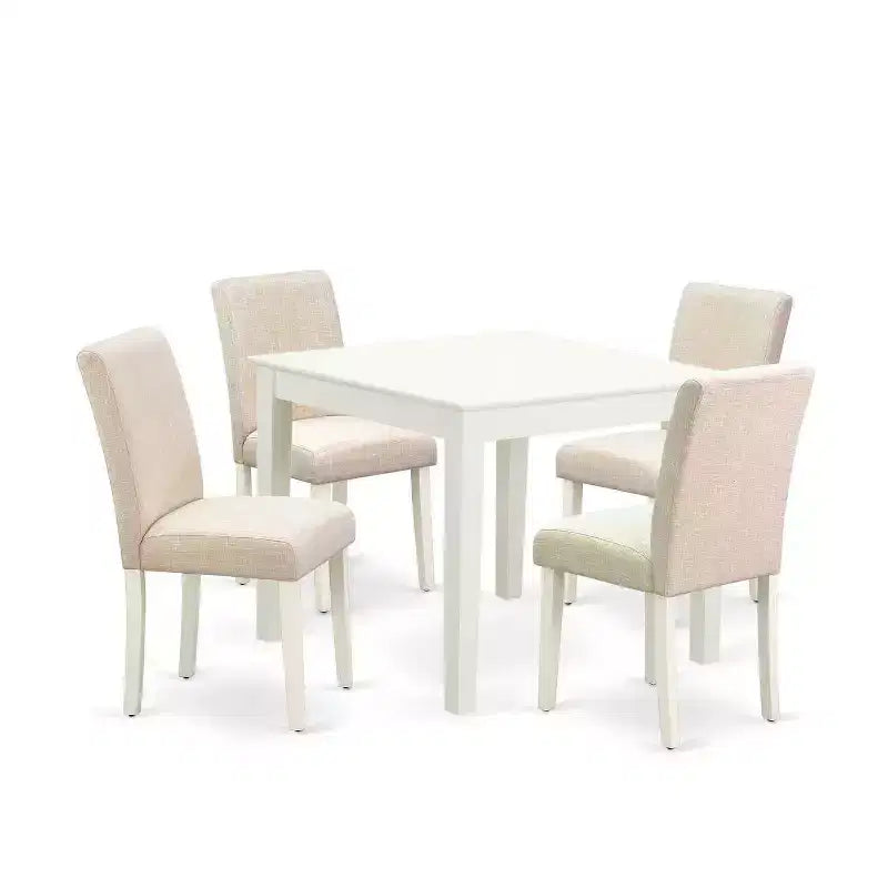 Ensemble repas 5 pièces moderne - Table carrée et 4 chaises - Tissu beige clair - Mobilier de salle à manger pour petits espaces