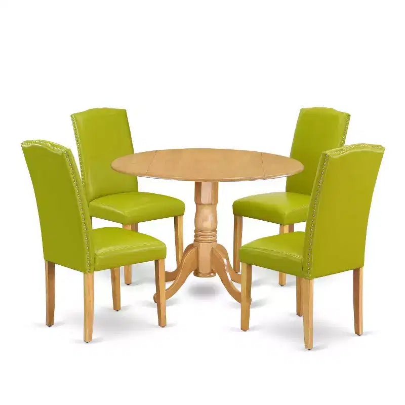 Ensemble de salle à manger rond 5 pièces : table de 42 po avec abattants et 4 chaises Parsons - vert automne