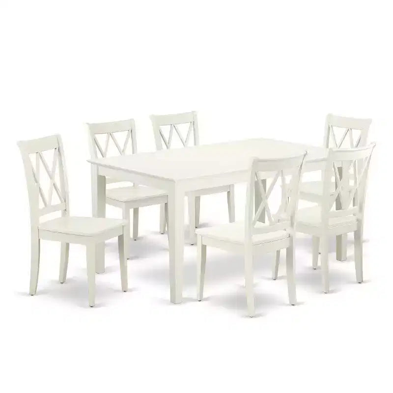 Ensemble de salle à manger du milieu du siècle - Table rectangulaire 7 pièces et 6 chaises - Finition blanche