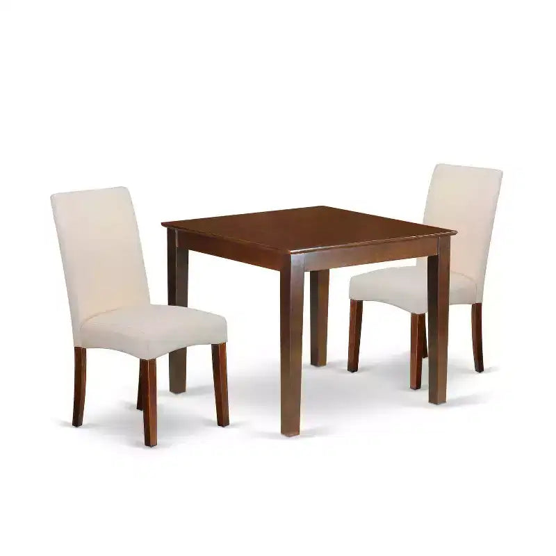 Ensemble de salle à manger carré rétro - Table 36" et 2 chaises - Tissu lin crème - Pieds en acajou - HomeStock