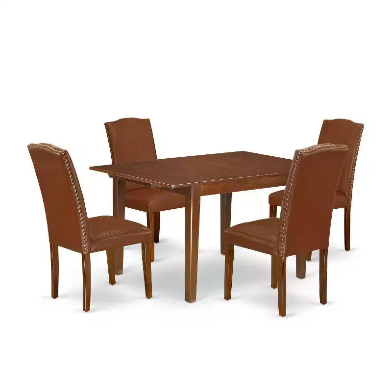 Ensemble de salle à manger 5 pièces, table rectangulaire avec rallonge et 4 chaises Parsons - Similicuir marron