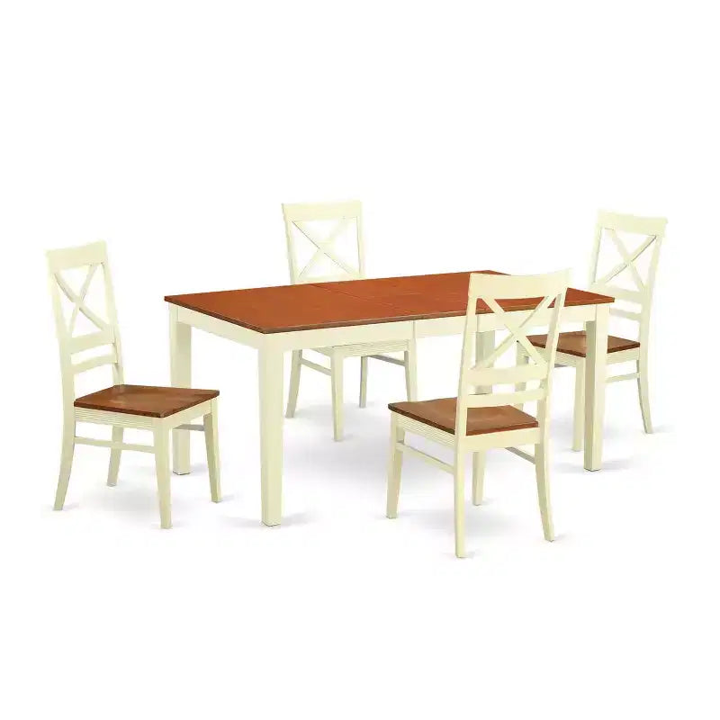 Table à manger HomeStock 5 pièces rectangulaire en bois massif, finition couleur cerise et crème, avec 4 chaises