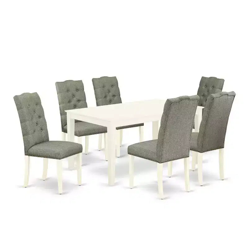Ensemble de salle à manger rectangulaire - Ensemble table et 6 chaises - Fini blanc lin