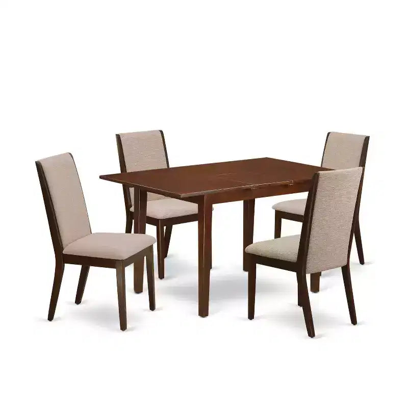 Ensemble de salle à manger 5 pièces - Table de salle à manger avec 4 chaises Parsons - Structure en bois massif et rallonge papillon
