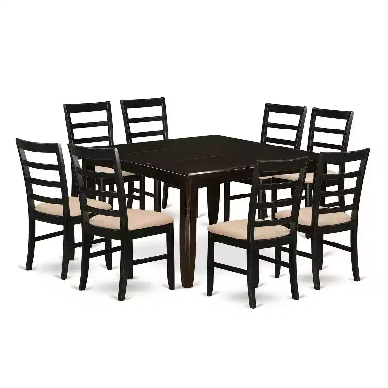 Table à manger HomeStock 9 pièces carrée en bois massif finition cappuccino avec 8 chaises