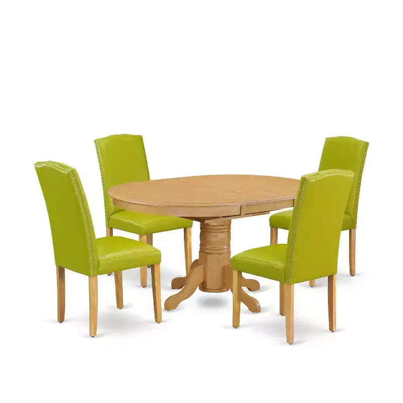 Ensemble de salle à manger ovale 5 pièces - Table 42-60 avec rallonge papillon et 4 chaises Parsons - Vert automne