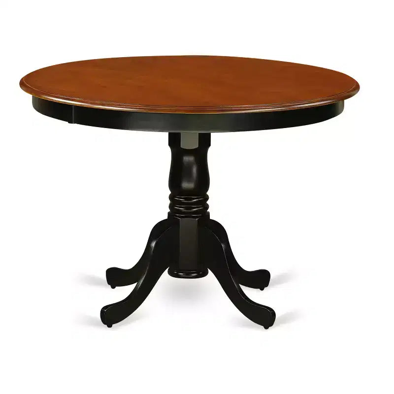 Ensemble table de cuisine 5 pièces - Table à manger ronde et 4 chaises - Design moderne - 107 cm - Finition noire et merisier