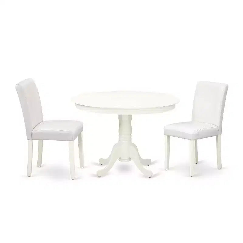 Ensemble table et chaises de cuisine 3 pièces - Table à manger ronde et 2 chaises - Ensemble de salle à manger pour petits espaces - 42 pouces blanc lin